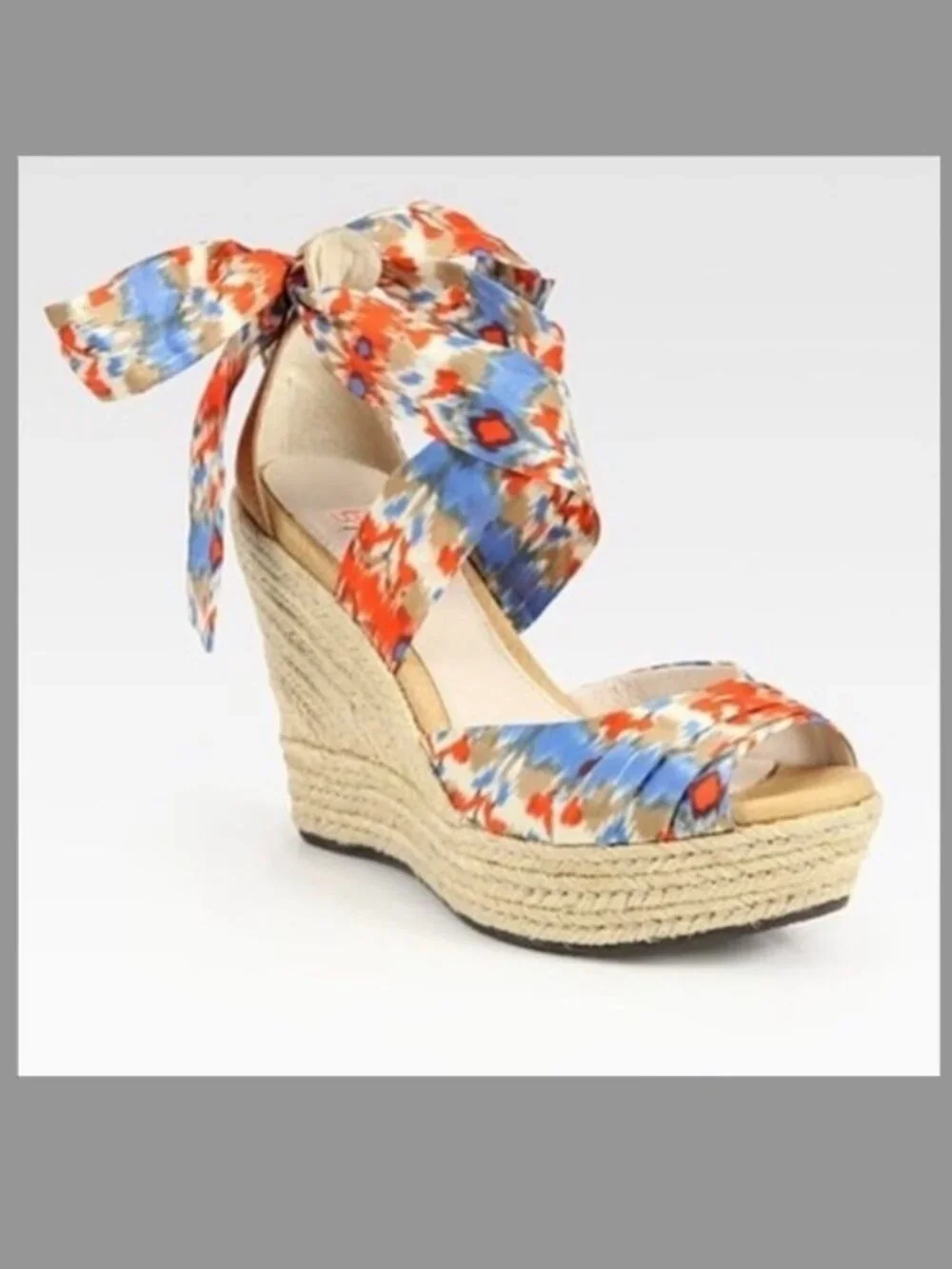 UGG Luciana Orange Blue White Ankle Tie Wedge Sandal Size 8